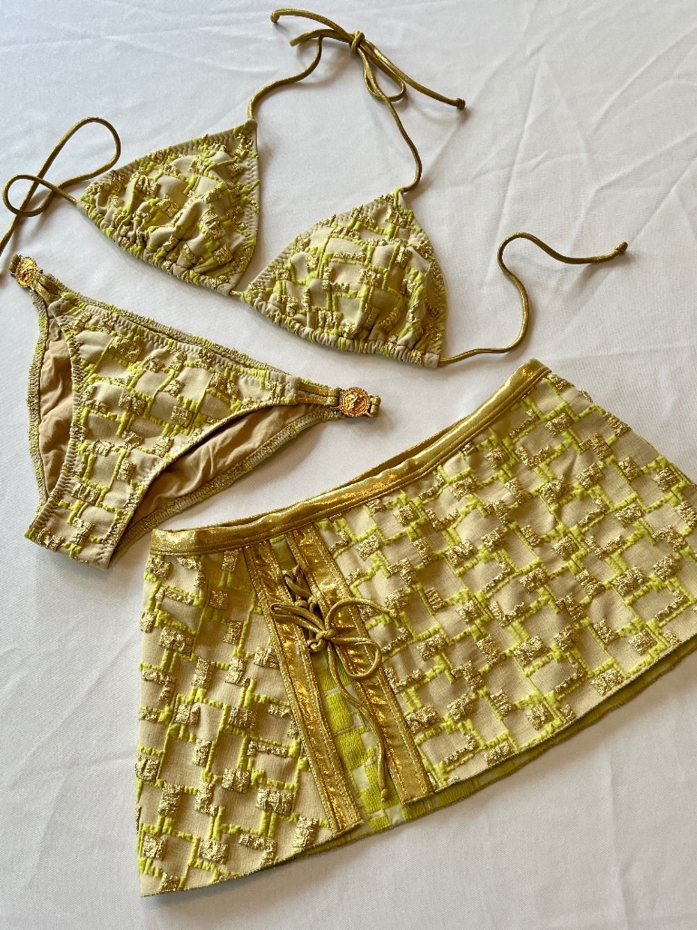 RITCHIE Vintage 3ps Bikini Set Gold,Green,Beige  Gold Lion Medallion Size M